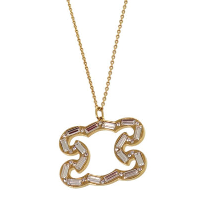 Celine Triomphe Sparkle Metal Rhinestone Gold Necklace