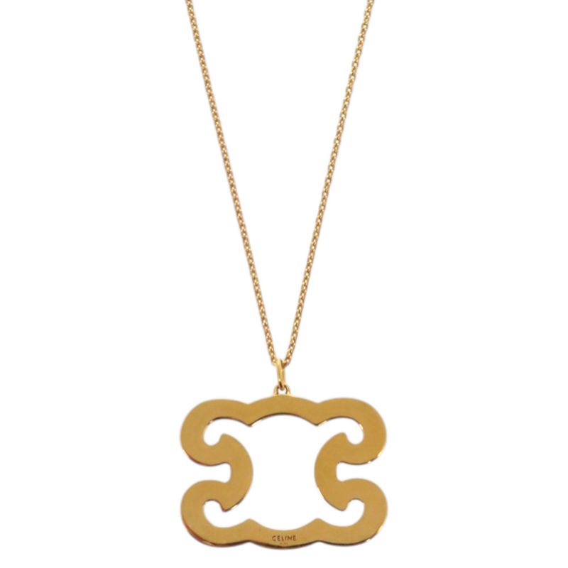 Celine Triomphe Sparkle Metal Rhinestone Gold Necklace