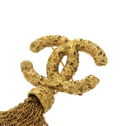 Chanel Lava CC Logo Fringe Brooch Metal Gold