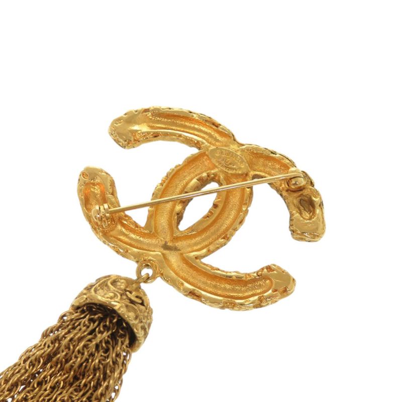 Chanel Lava CC Logo Fringe Brooch Metal Gold