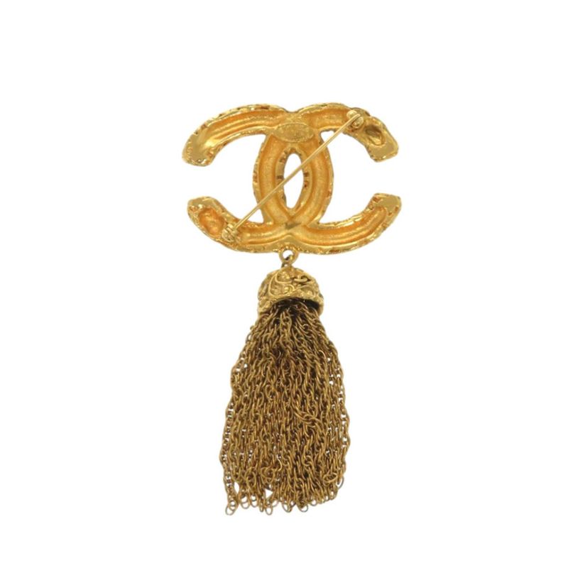 Chanel Lava CC Logo Fringe Brooch Metal Gold