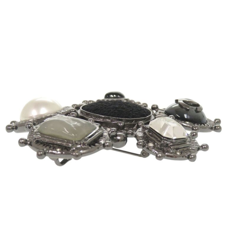 Chanel CC Logo Metal Black Silver Brooch