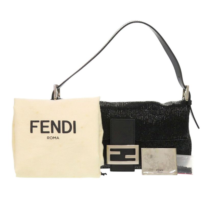 Fendi Mamma Bucket Beads Leather Black Handbag