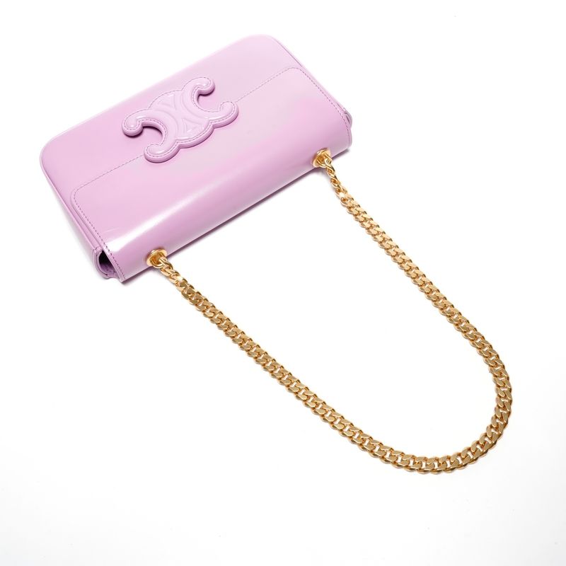 Celine Shoulder Bag Triomphe Chain Shiny Calfskin