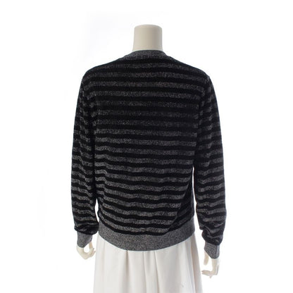 Saint Laurent Border Lame Knit Sweater Top Black Silver