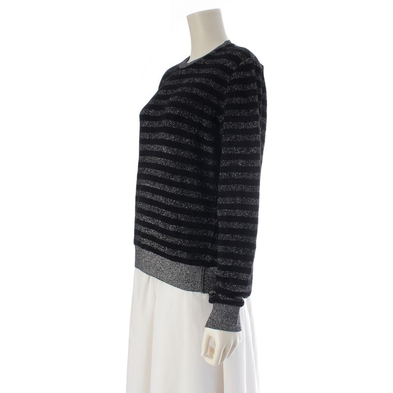 Saint Laurent Border Lame Knit Sweater Top Black Silver