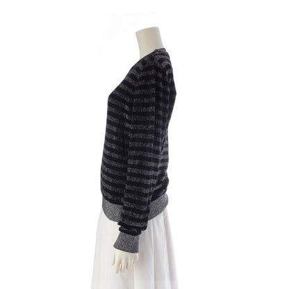 Saint Laurent Border Lame Knit Sweater Top Black Silver