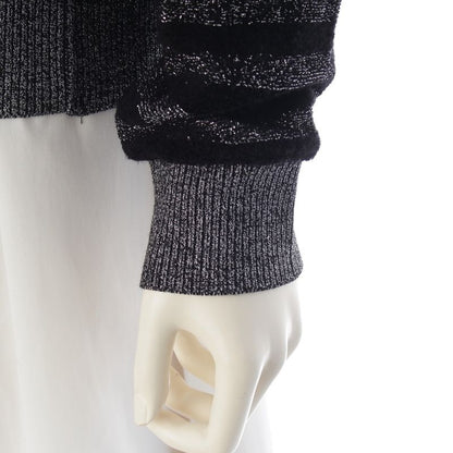 Saint Laurent Border Lame Knit Sweater Top Black Silver