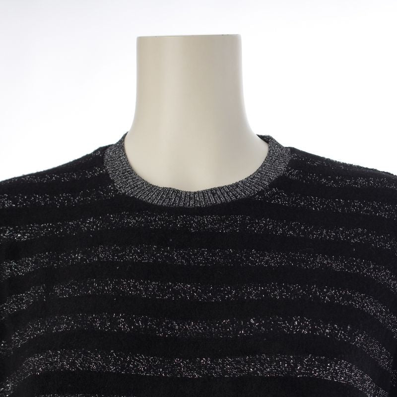Saint Laurent Border Lame Knit Sweater Top Black Silver