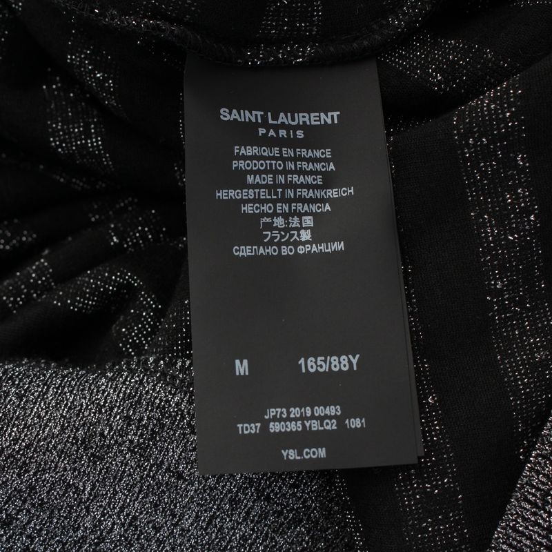 Saint Laurent Border Lame Knit Sweater Top Black Silver
