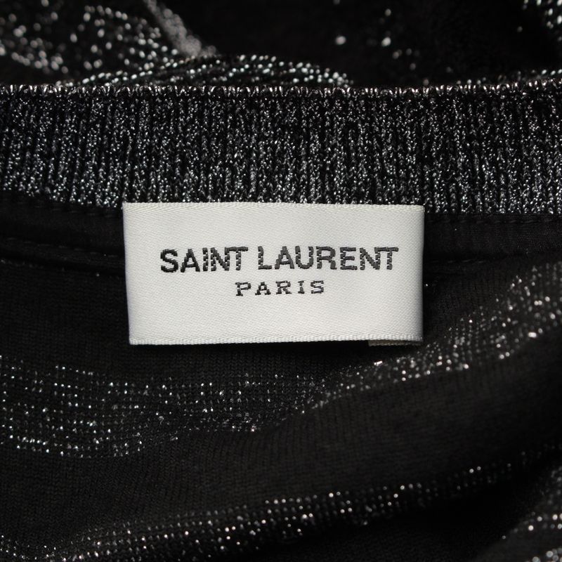 Saint Laurent Border Lame Knit Sweater Top Black Silver