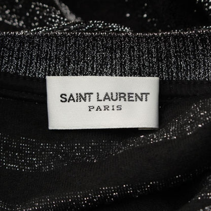 Saint Laurent Border Lame Knit Sweater Top Black Silver