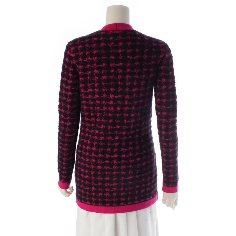 Saint Laurent Wool Alpaca Plaid Knit Cardigan Top Black Pink
