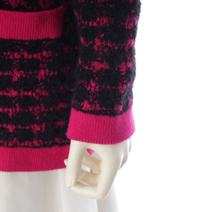 Saint Laurent Wool Alpaca Plaid Knit Cardigan Top Black Pink