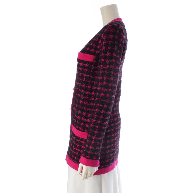 Saint Laurent Wool Alpaca Plaid Knit Cardigan Top Black Pink