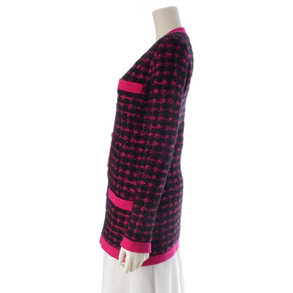 Saint Laurent Wool Alpaca Plaid Knit Cardigan Top Black Pink