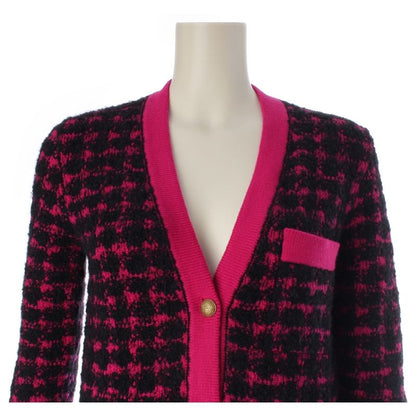 Saint Laurent Wool Alpaca Plaid Knit Cardigan Top Black Pink