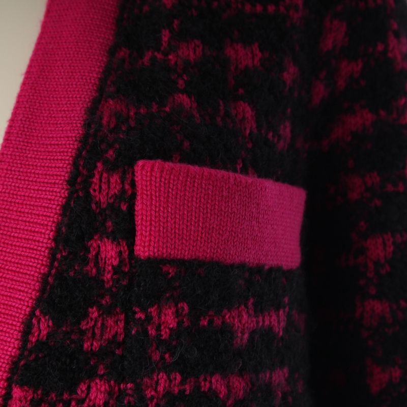 Saint Laurent Wool Alpaca Plaid Knit Cardigan Top Black Pink