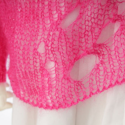 Saint Laurent Mohair Silk Lame Knit Sweater Top Pink