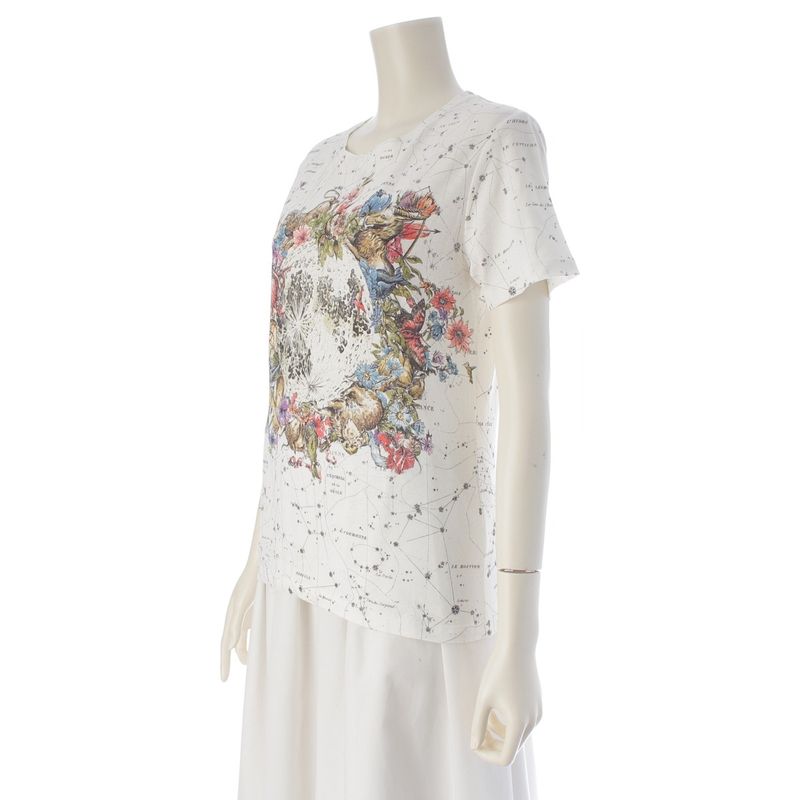 Dior Cotton Zodiac All Over Pattern Crew Neck Short Sleeve T-Shirt White Multicolor