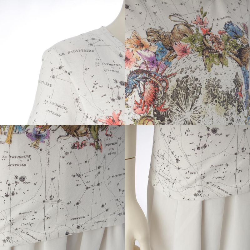 Dior Cotton Zodiac All Over Pattern Crew Neck Short Sleeve T-Shirt White Multicolor