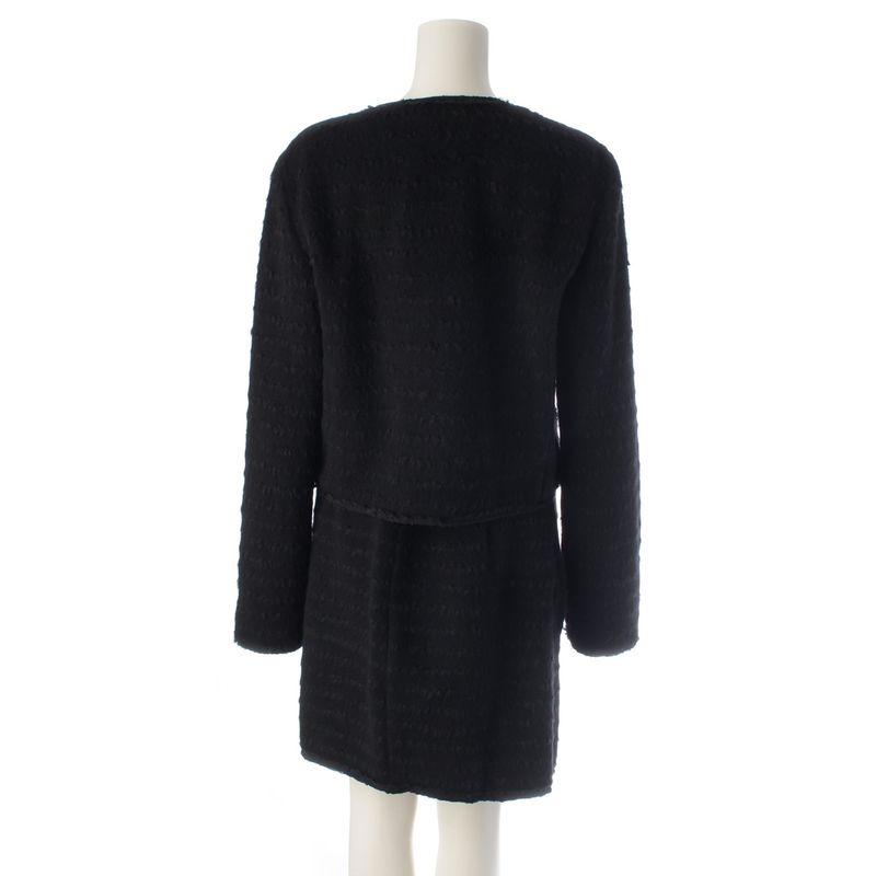 Dolce & Gabbana Wool Mohair Blend Collarless Jacket Skirt Set Black 44