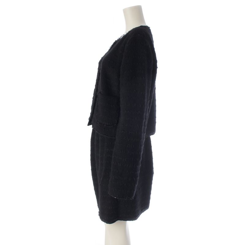 Dolce & Gabbana Wool Mohair Blend Collarless Jacket Skirt Set Black 44