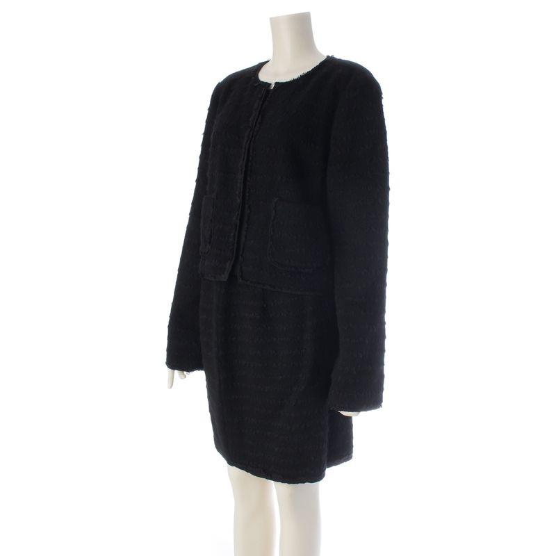Dolce & Gabbana Wool Mohair Blend Collarless Jacket Skirt Set Black 44