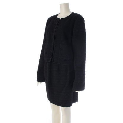 Dolce & Gabbana Wool Mohair Blend Collarless Jacket Skirt Set Black 44