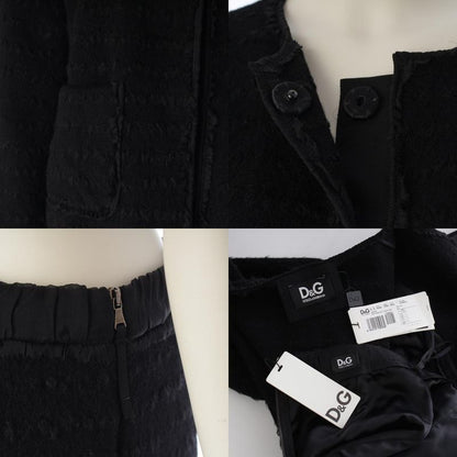 Dolce & Gabbana Wool Mohair Blend Collarless Jacket Skirt Set Black 44