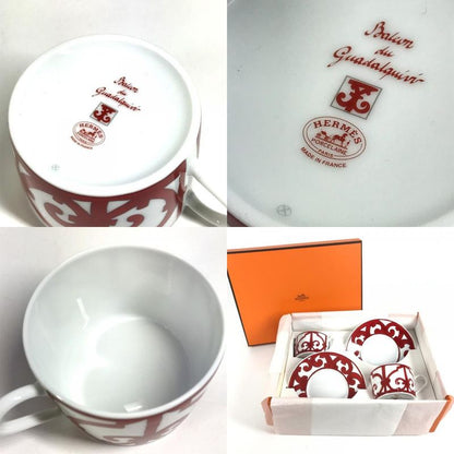 Hermes Teacup Cup & Saucer Set of 2 Pair Pottery White Shoulder Bag X Red