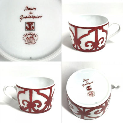 Hermes Teacup Cup & Saucer Set of 2 Pair Pottery White Shoulder Bag X Red