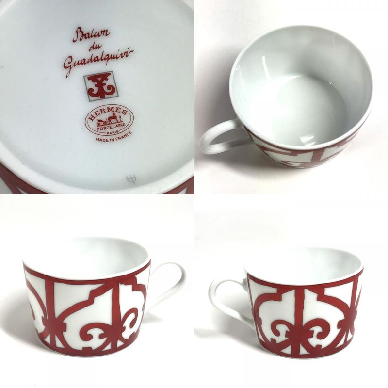 Hermes Teacup Cup & Saucer Set of 2 Pair Pottery White Shoulder Bag X Red