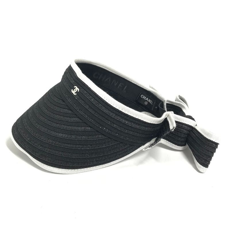 Chanel Sun Visor CC Logo Ribbon Black White