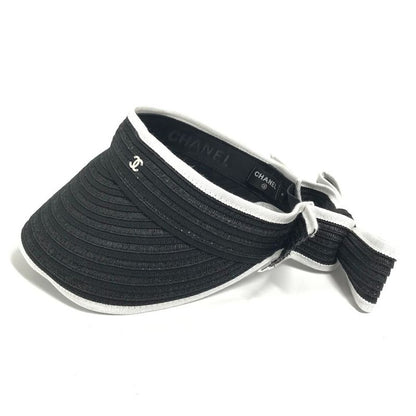 Chanel Sun Visor CC Logo Ribbon Black White