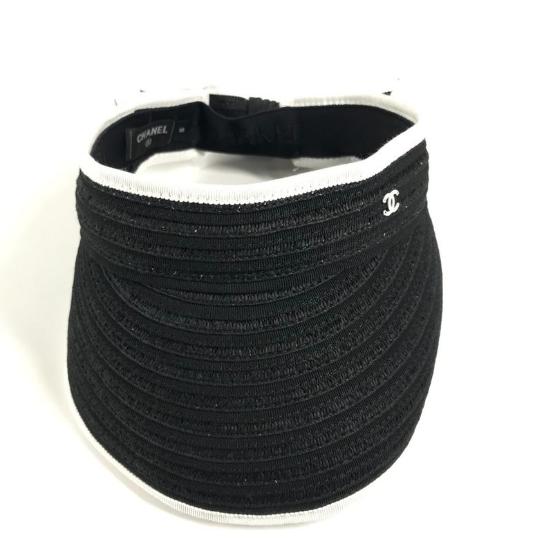 Chanel Sun Visor CC Logo Ribbon Black White