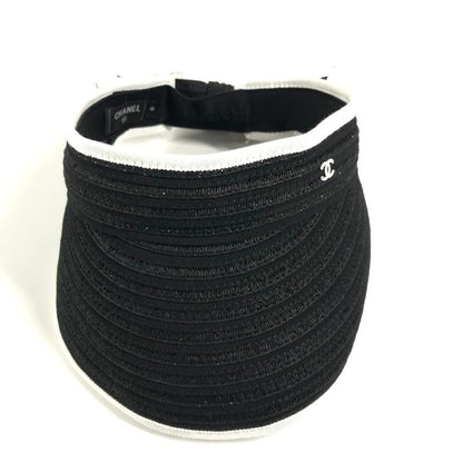 Chanel Sun Visor CC Logo Ribbon Black White
