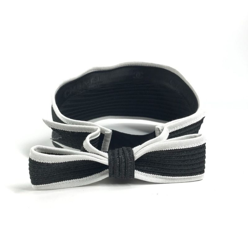 Chanel Sun Visor CC Logo Ribbon Black White