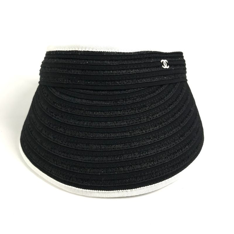 Chanel Sun Visor CC Logo Ribbon Black White