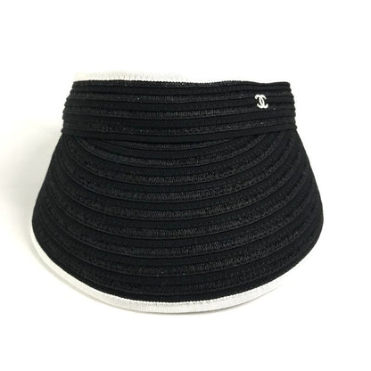 Chanel Sun Visor CC Logo Ribbon Black White