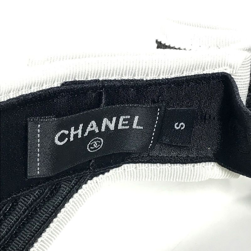Chanel Sun Visor CC Logo Ribbon Black White