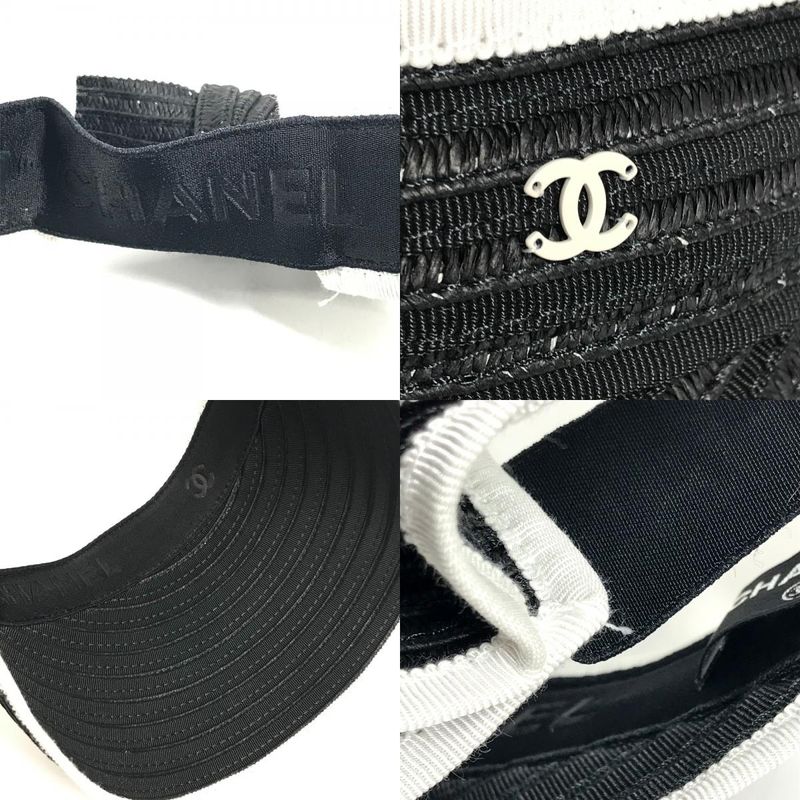 Chanel Sun Visor CC Logo Ribbon Black White