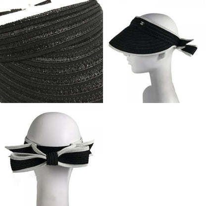 Chanel Sun Visor CC Logo Ribbon Black White