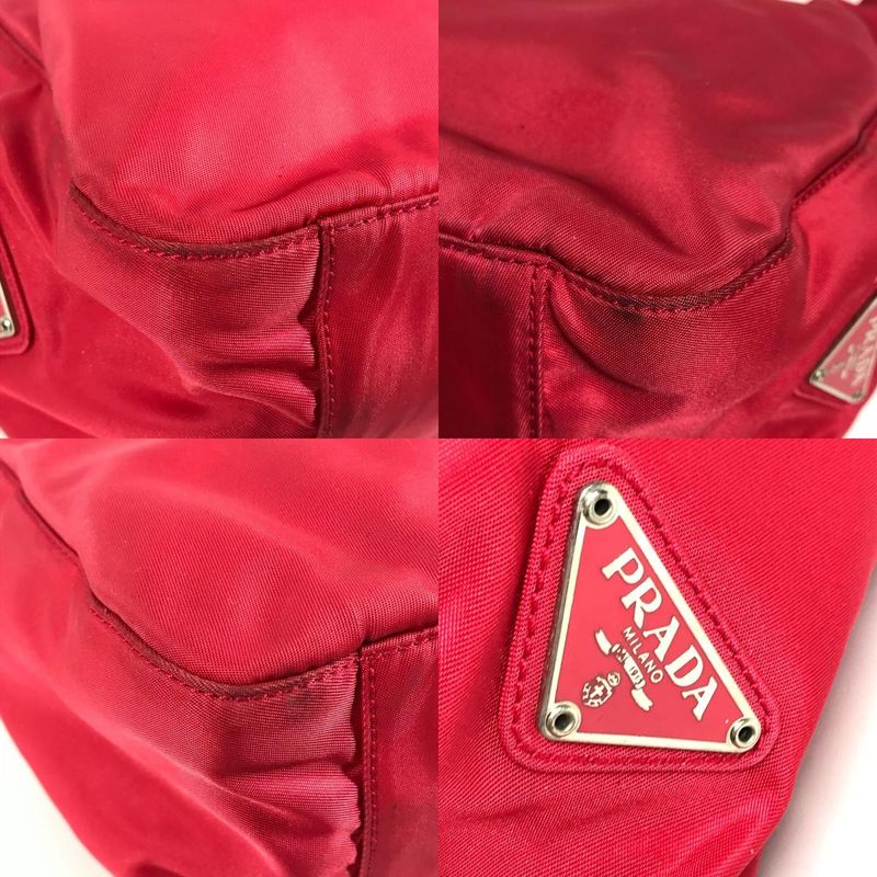 Prada Shoulder Bag Plastic Handle Nylon Red