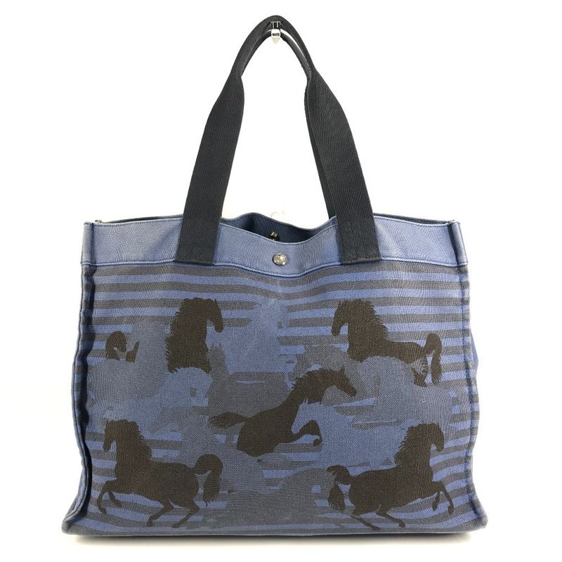 Hermes Shoulder Bag Chevoin Cotton Blue Black