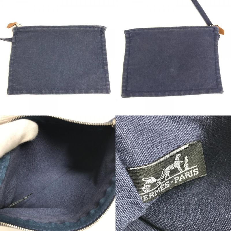 Hermes Shoulder Bag Chevoin Cotton Blue Black