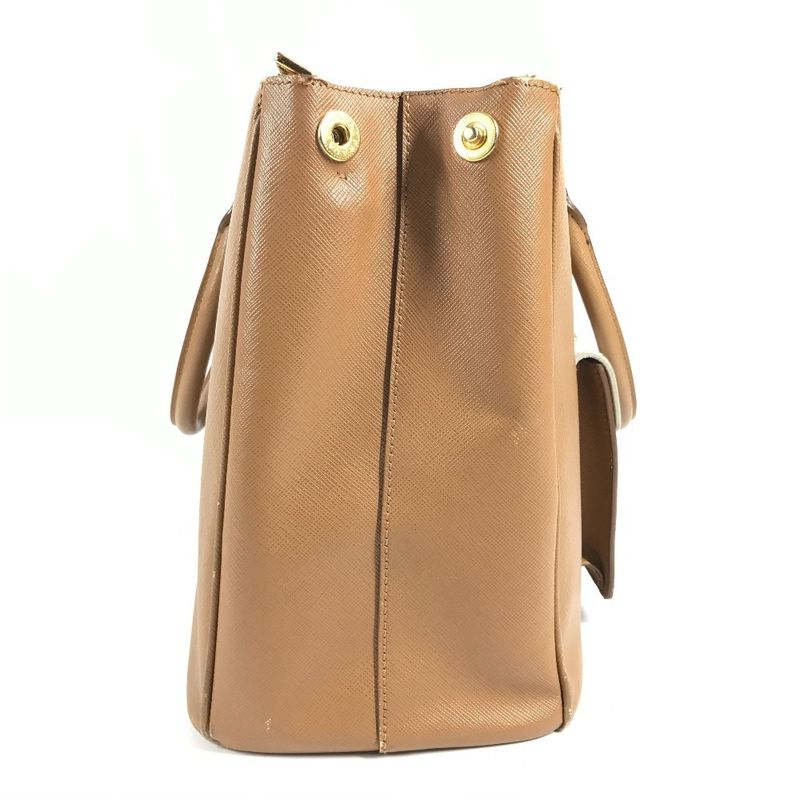 Prada Handbag Triangle Logo Saffiano Leather Brown