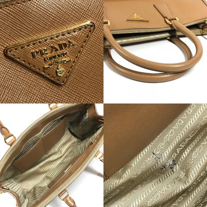 Prada Handbag Triangle Logo Saffiano Leather Brown