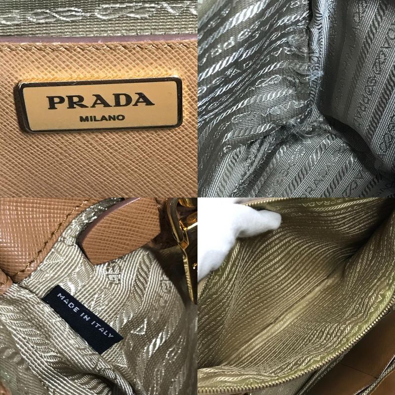 Prada Handbag Triangle Logo Saffiano Leather Brown