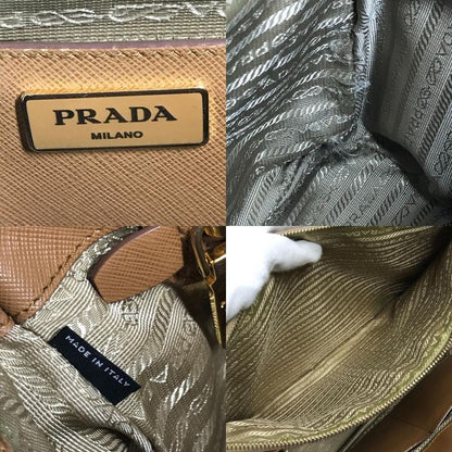 Prada Handbag Triangle Logo Saffiano Leather Brown